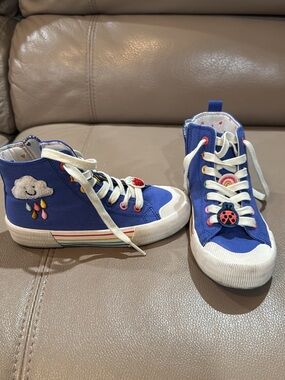 Next Blue High-Top Canvas Sneakers with Rainbow and Cloud Details